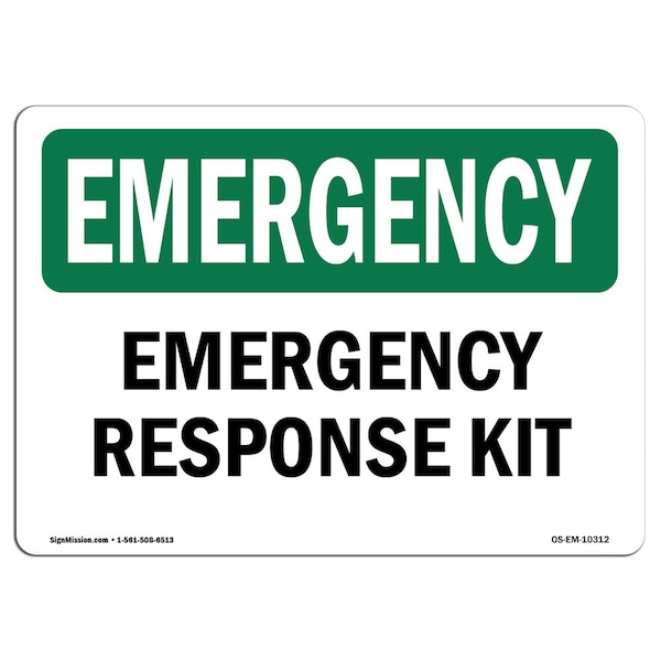 Safety Sign, OSHA EMERGENCY, 7" Height, Aluminum, Response Kit, Landscape